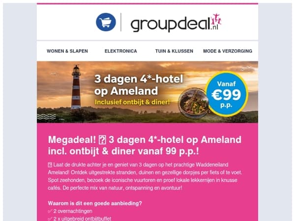 Megadeal! 🤯 3 dagen 4*-hotel op Ameland incl. ontbijt & diner vanaf 99 p.p.!