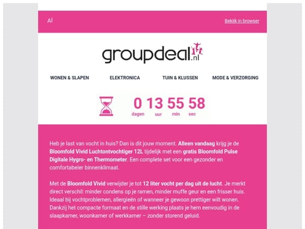 Dagdeal ⏰ Bloomfold Luchtonvochtiger met GRATIS hygrometer