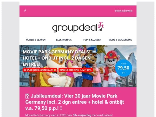 🎉 Jubileumdeal: Vier 30 jaar Movie Park Germany incl. 2 dgn entree + hotel & ontbijt v.a. 79,50 p.p.! 🎬