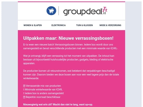 Een verrassingsbox vol voordeel wacht op je