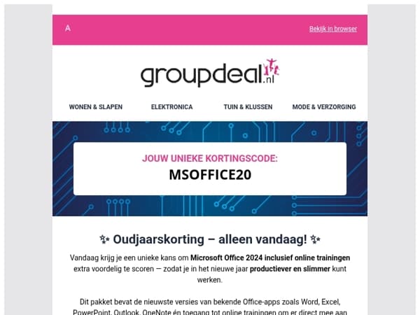 🎇 Alleen vandaag: €20 kassakorting op Office 2024!