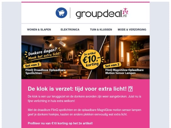 🌙 Donkere dagen? Scoor €10 korting op je 2e artikel!