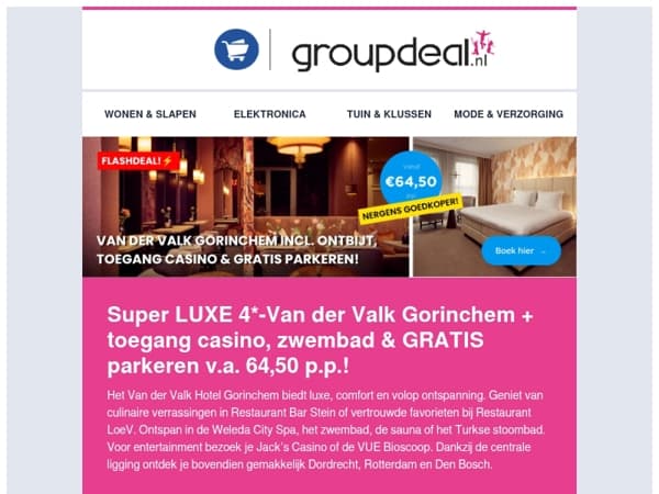 Super LUXE 4*-Van der Valk Gorinchem + toegang casino, zwembad & GRATIS parkeren v.a. 64,50 p.p.!