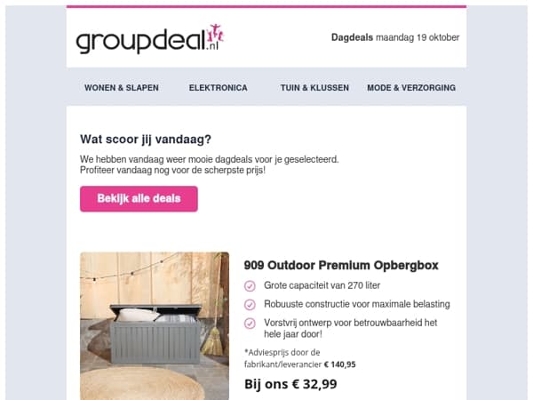 Ontdek de 909 Outdoor Opbergbox en meer deals! 🛒