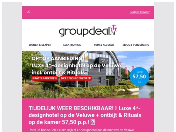 TIJDELIJK WEER BESCHIKBAAR! ⏰ Luxe 4*-designhotel op de Veluwe + ontbijt & Rituals op de kamer 57,50 p.p.! 😱