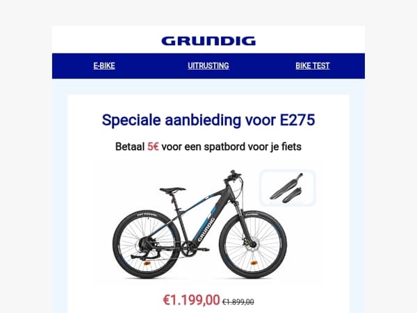 ⏳E275 beperkte tijdaanbieding! Spatbord voor 5€ extra