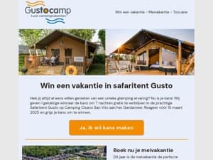 Win een vakantie in safaritent Gusto
