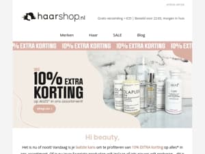 De tijd dringt: 10% EXTRA korting op ALLES*  ⏰