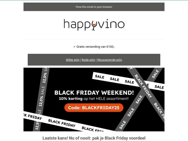 Laatste dag Black Friday: 10% korting op alle HappyVino-wijnen met code blackfriday25