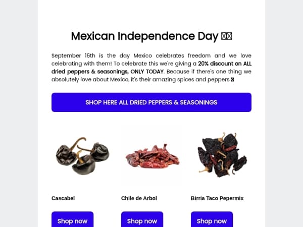 20% Discount on all dried chillies & new staff picks