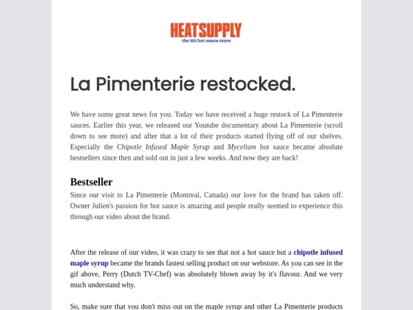La Pimenterie RESTOCK 🇨🇦 Chipotle Maple Syrup, Mycelium & more.