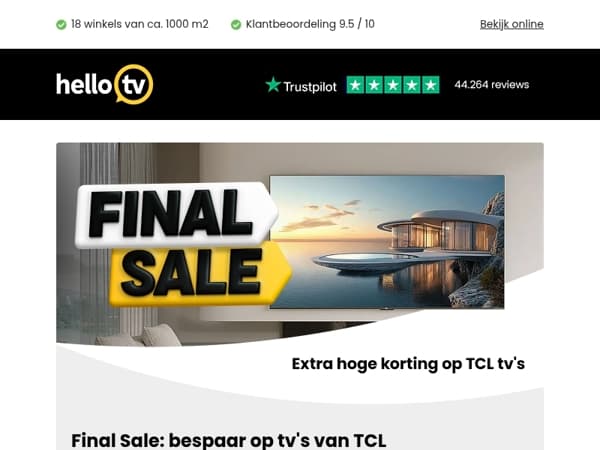 Extra hoge korting op TCL tv's