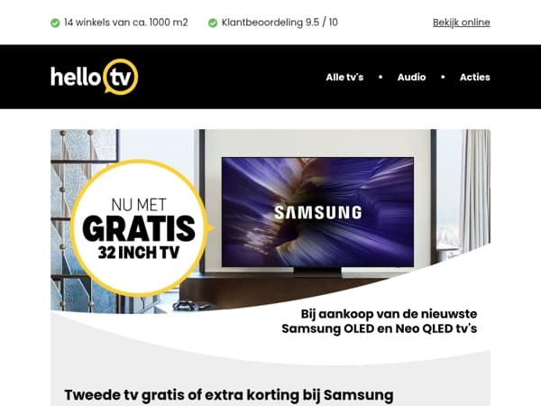 Tweede tv gratis of extra korting bij Samsung