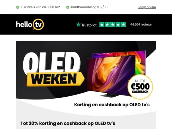 Tot 20% korting én cashback op OLED televisies