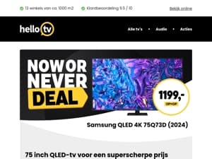 NOW OR NEVER: 75 inch Samsung QLED-tv voor een superscherpe prijs