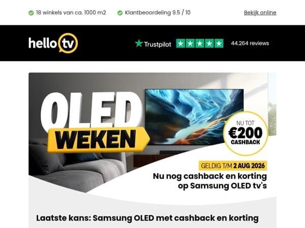 Scoor dit weekend nog cashback op Samsung OLED tv's