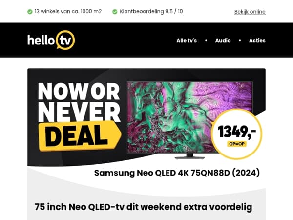 ALLEEN DIT WEEKEND: 75 inch Neo QLED-tv extreem afgeprijsd