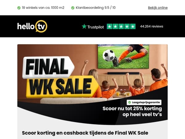 Final WK Sale: combineer korting en cashback