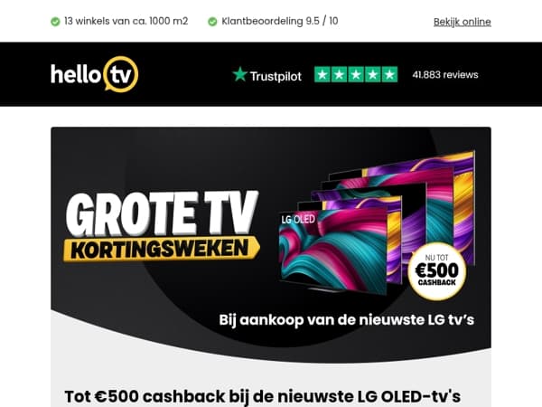 Scoor tot €500 cashback op de nieuwste LG OLED tv's