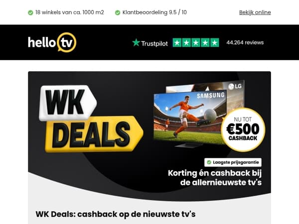Tot €500 cashback op de nieuwste tv's van Samsung en LG