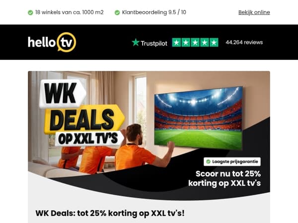 WK Deals: tot 25% korting op XXL tv's