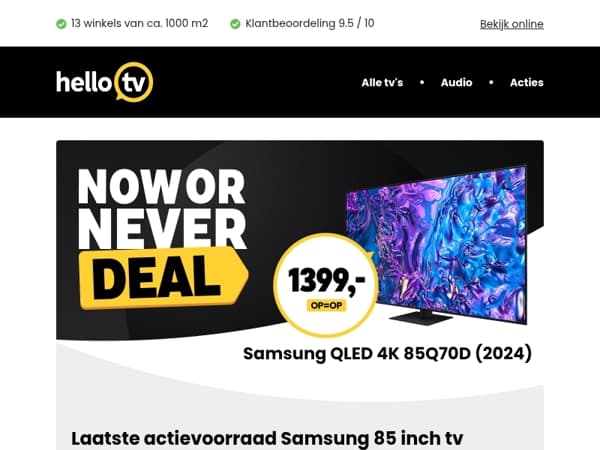 NOW OR NEVER: 85 inch Samsung QLED-tv superscherp geprijsd én €100 kassakorting