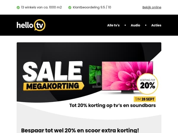 Tot 20% korting op veel tv's en soundbars