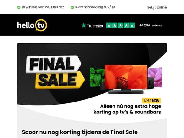 Final Sale - nu nog korting op tv's en soundbars