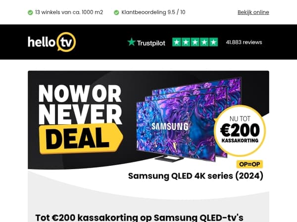 Tot €200 kassakorting op Samsung QLED-tv's