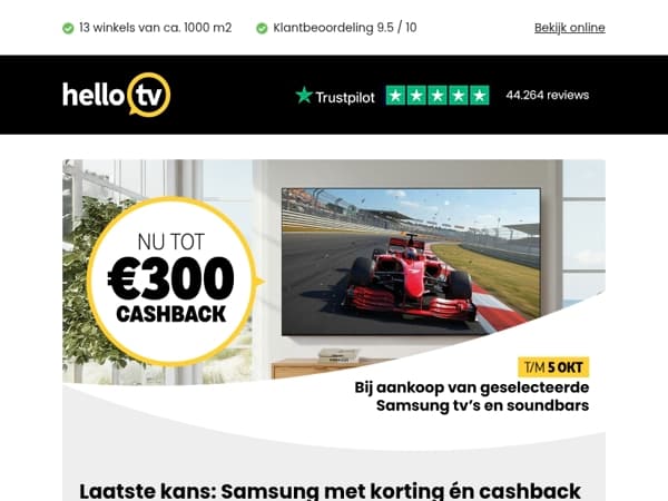Laatste kans voor cashback op Samsung tv's en soundbars
