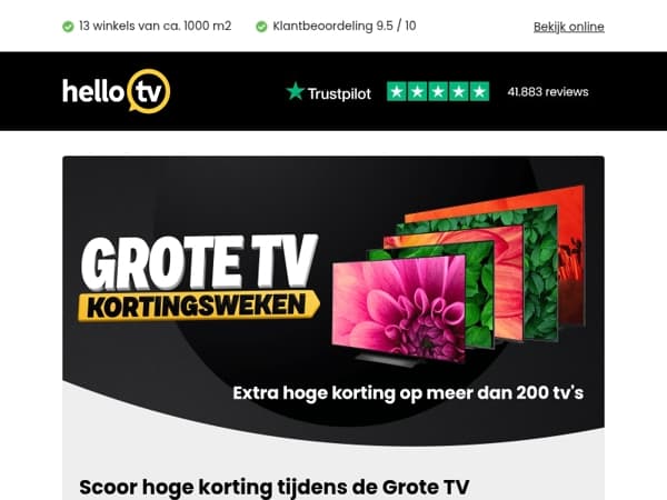 Het zijn nu Grote TV Kortingsweken bij HelloTV