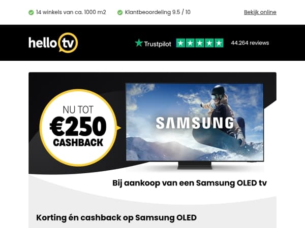 Tot €250 cashback op Samsung OLED tv's
