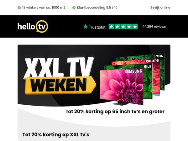 Tot 20% korting op XXL tv's