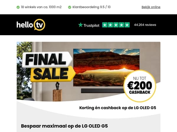 Korting én cashback op de LG OLED G5