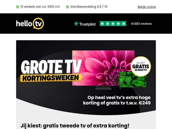Krijg een tweede tv gratis of nog meer korting!