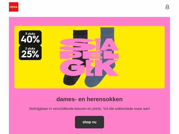 stapel je gek: tot 40% korting op dames- en herensokken
