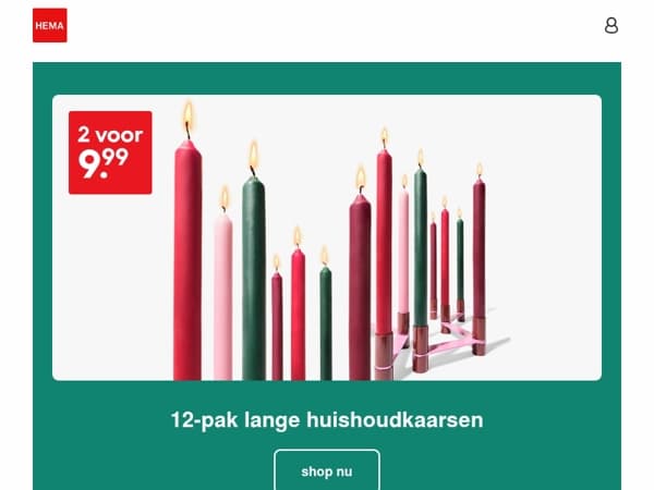 sfeervol voor de feestdagen: nu 2 voor 9.99 op lange huishoudkaarsen