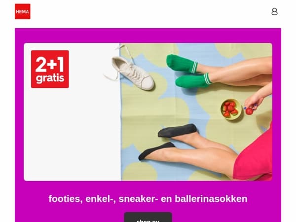 nu 2+1 gratis op footies, enkel-, sneaker- en ballerinasokken | kies uit verschillende kleuren en prints