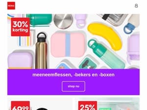 nu 30% korting op meeneemflessen, -bekers en -boxen | tijd voor school of kantoor