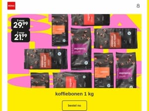 nu 3 zakken koffiebonen voor 29.99 | stapel je gek voor nog meer voordeel
