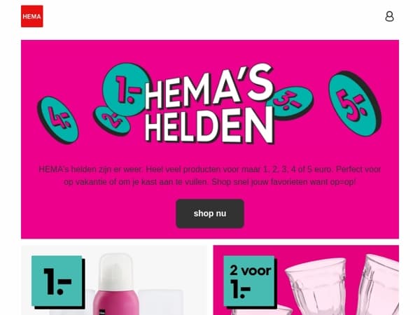 laatste week: shop HEMA's helden voor 1, 2, 3, 4 of 5 euro