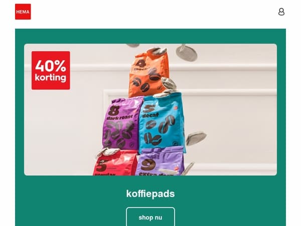 40% korting op koffiepads | tijd voor een heerlijke koffie
