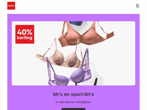 alleen dit weekend: 40% korting op bh's en sport-bh's en nog meer