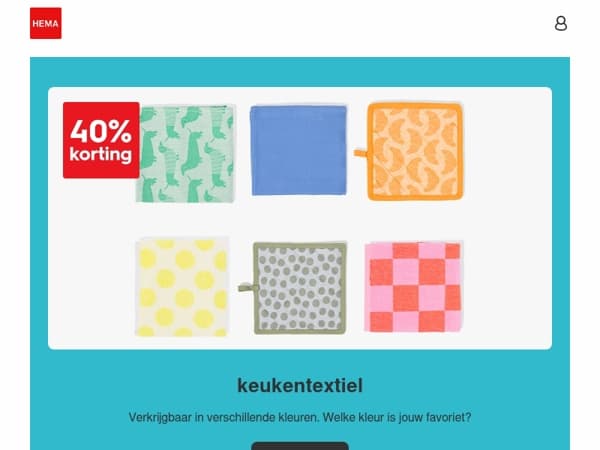 alleen dit weekend: 40% korting op keukentextiel en meer