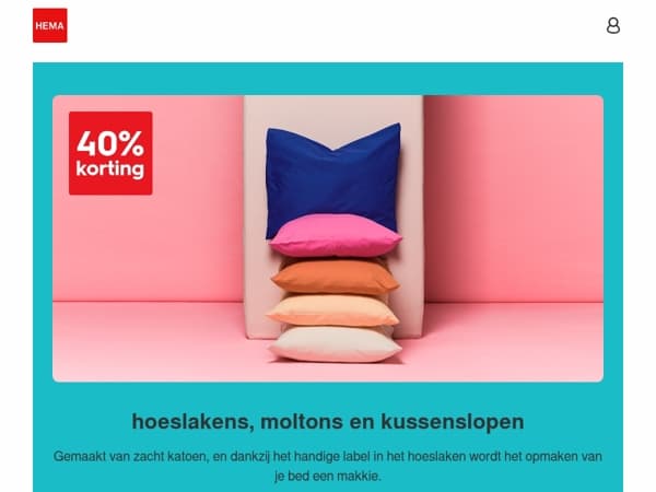 sla in: 40% korting op hoeslakens en kussenslopen