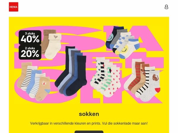 stapel je gek: tot 40% korting op sokken voor het hele gezin