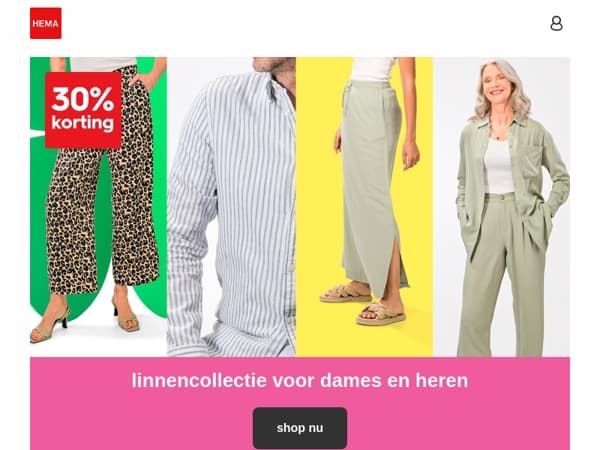 nu 30% korting op linnencollectie voor dames en heren ☀️