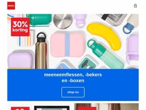 30% korting op meeneemflessen, -bekers en -boxen | handig voor onderweg