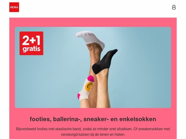 nu: 2+1 gratis op footies, ballerina-, sneaker- en enkelsokken