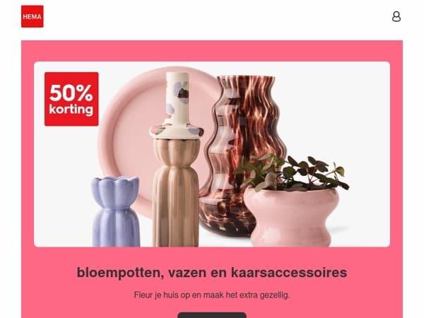 nog een aantal dagen: 50% korting op vazen en kaarsaccessoires
